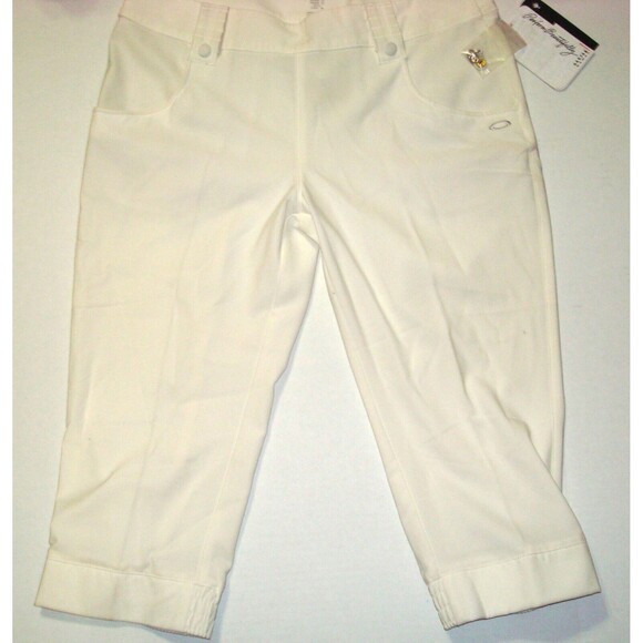 Womens 12 New NWT Golf Palm Capri Pants Pockets Long UPF 50 White Oakley Knee - Picture 2 of 6